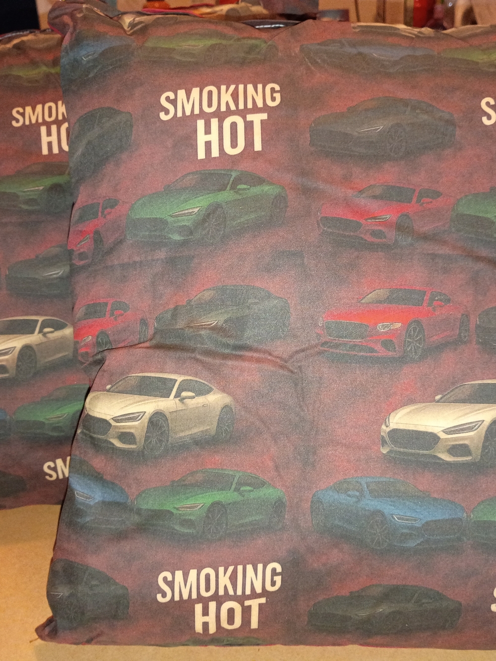 "Smoking Hot" Car Print Set Of (2) Pillows Multicolor 16x16
